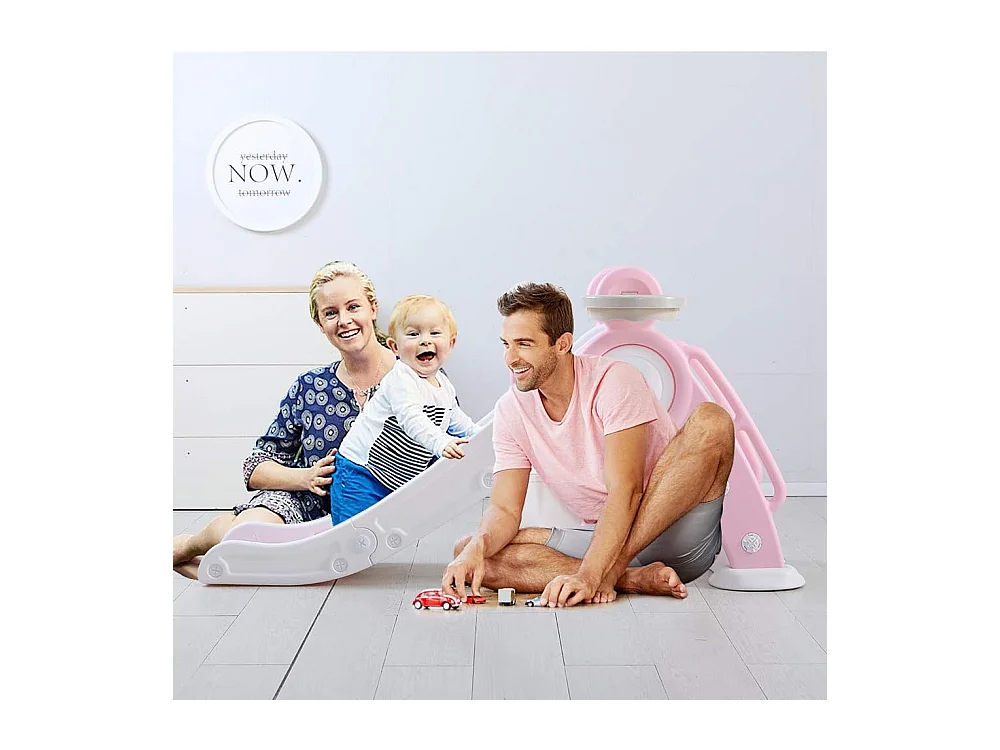 Toboggan de Jardin Pliable avec Panier de Basketball Yoleo pour Enfants de 1 à 3 Ans, Rose