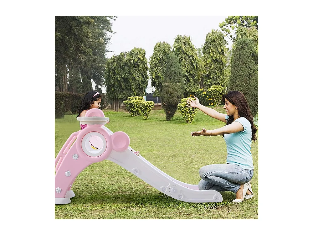 Toboggan de Jardin Pliable avec Panier de Basketball Yoleo pour Enfants de 1 à 3 Ans, Rose