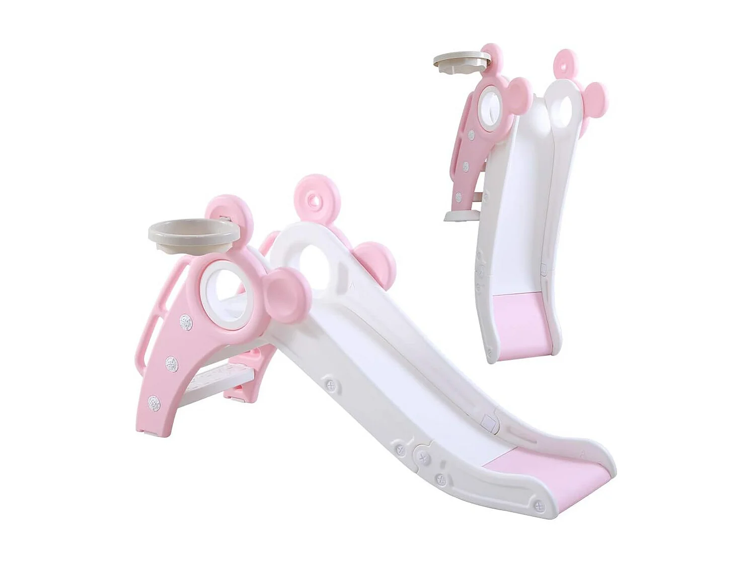 Yoleo Kinder Glijbaan met Basketbalmand, Opvouwbare Tuinglijbaan voor 1-3 Jaar, Roze