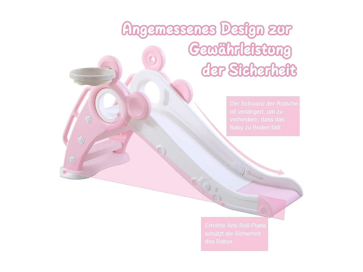 Yoleo Kinder Glijbaan met Basketbalmand, Opvouwbare Tuinglijbaan voor 1-3 Jaar, Roze