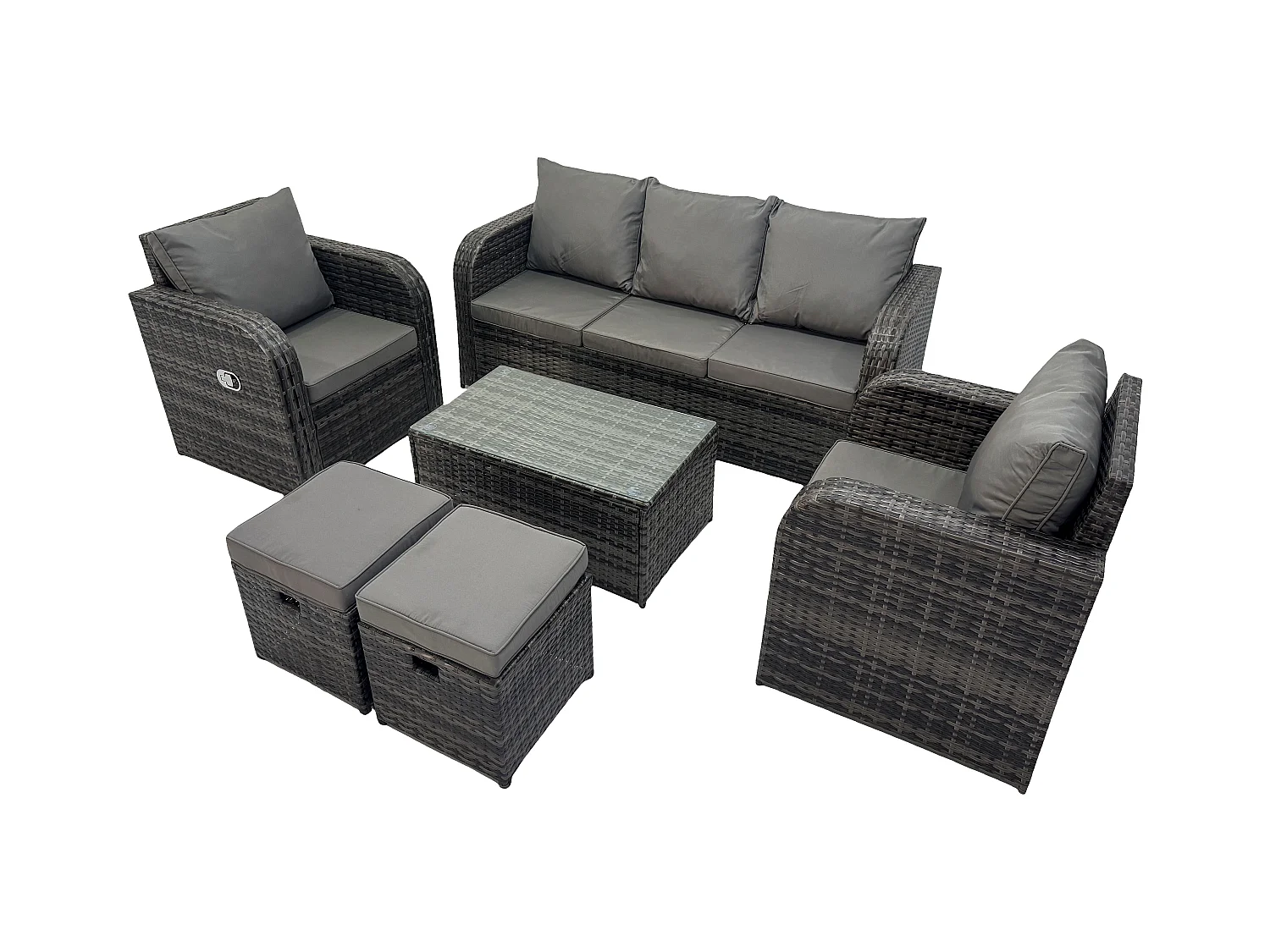 Salon de jardin exterieur Ensemble de canapés en rotin avec Chaise inclinable Table basse rectangulaire 2 Petit pouf Gris foncé mixte