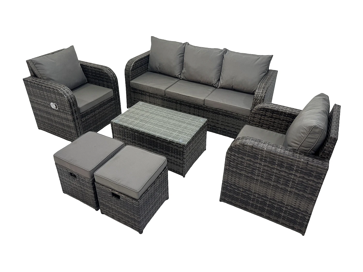 Polyrattan Gartenmöbelset Garten Lounge Set mit Liegestühle Rechteckiger Couchtisch 2 kleinen Hockern Dunkelgrau Gemischt