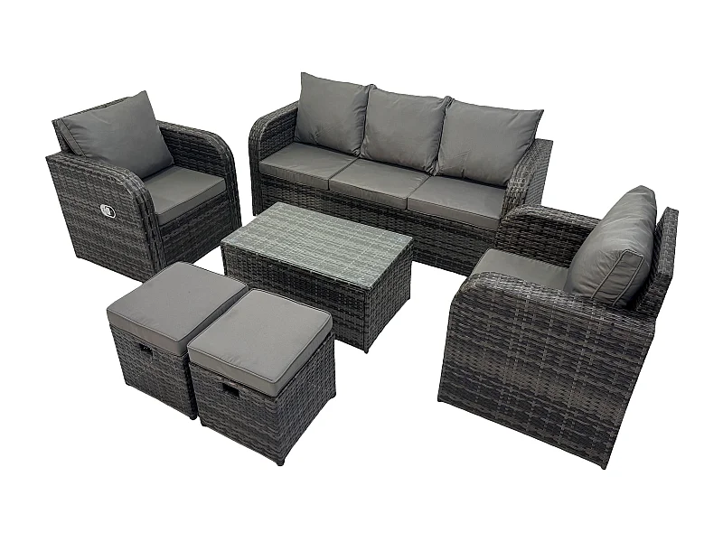 Polyrattan Gartenmöbelset Garten Lounge Set mit Liegestühle Rechteckiger Couchtisch 2 kleinen Hockern Dunkelgrau Gemischt