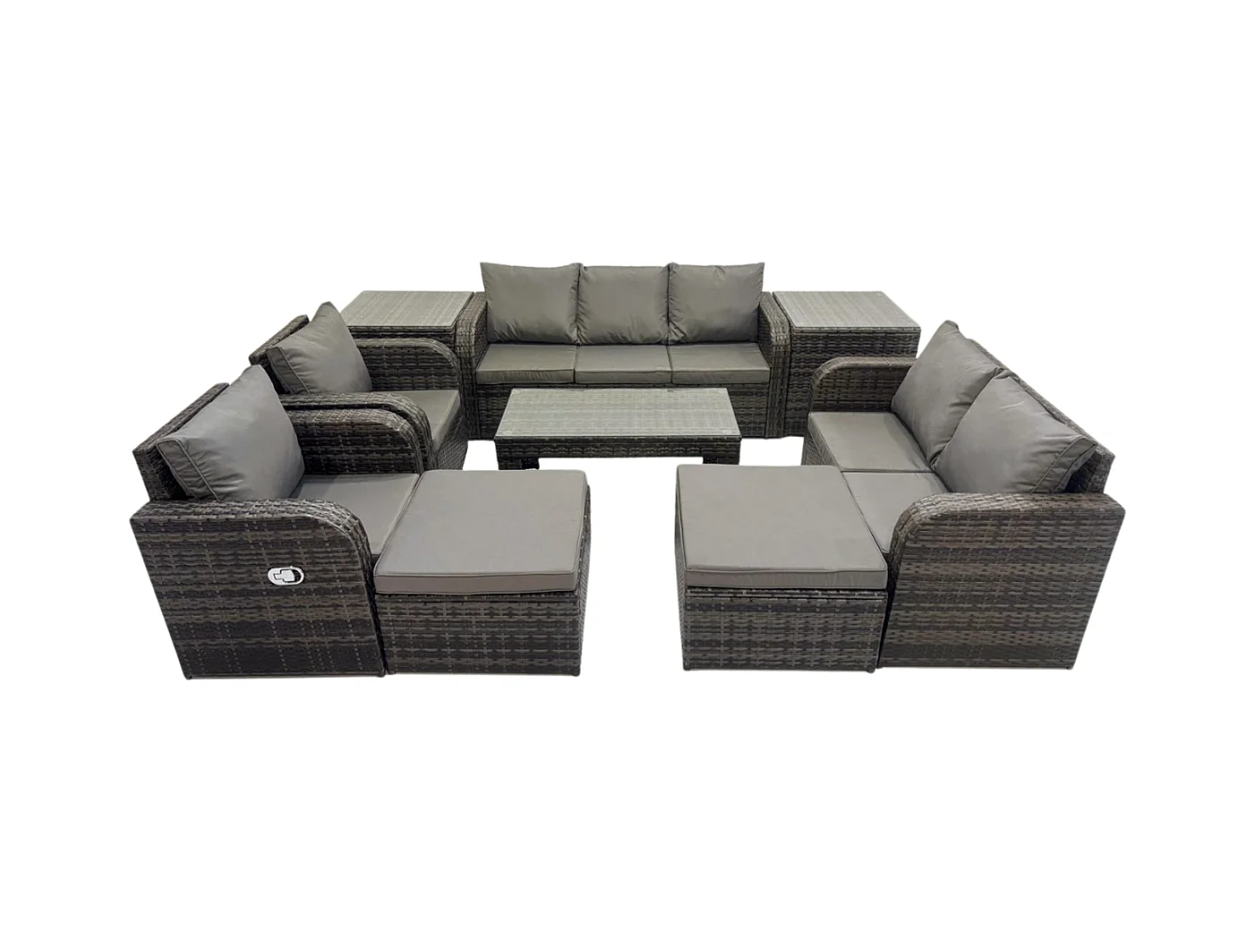 Polyrattan Gartenmöbelset Rattan Lounge Sofa Set mit Rechteckiger Couchtisch 2 Beistelltischen 2 hohen Hockern Dunkelgrau Gemischt
