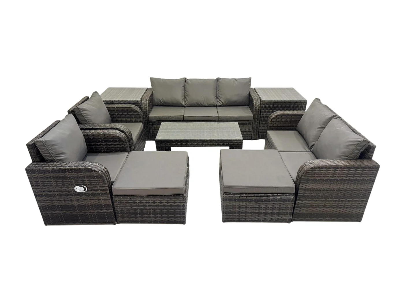 Salon de jardin exterieur Ensemble de canapés en rotin avec Table basse rectangulaire 2 Tables d'appoint 2 Grand tabourets Gris foncé mixte