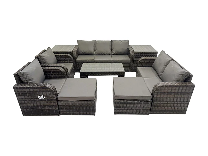 Salon de jardin exterieur Ensemble de canapés en rotin avec Table basse rectangulaire 2 Tables d'appoint 2 Grand tabourets Gris foncé mixte