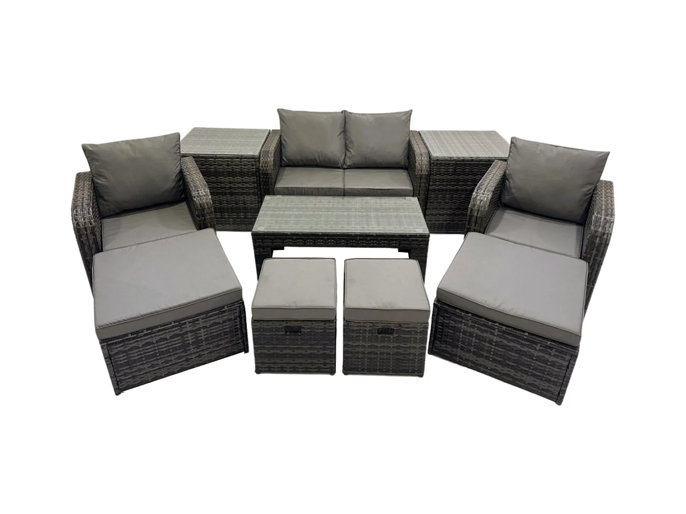 Ensemble de meubles de jardin en polyrotin avec Table basse rectangulaire Canapé d'amour 2 Tables d'appoint 3 Tabourets Gris foncé mixte