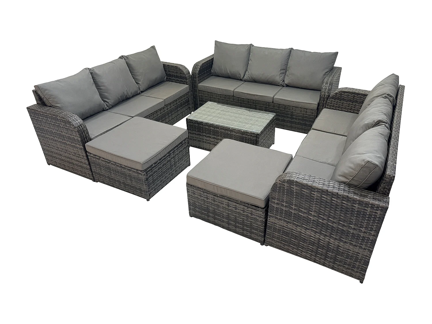 Polyrattan Gartenmöbel Set 11-Sitzer Garten Sofa im Freien Set mit Couchtisch 2 hohen Hockern Dunkelgrau Gemischt
