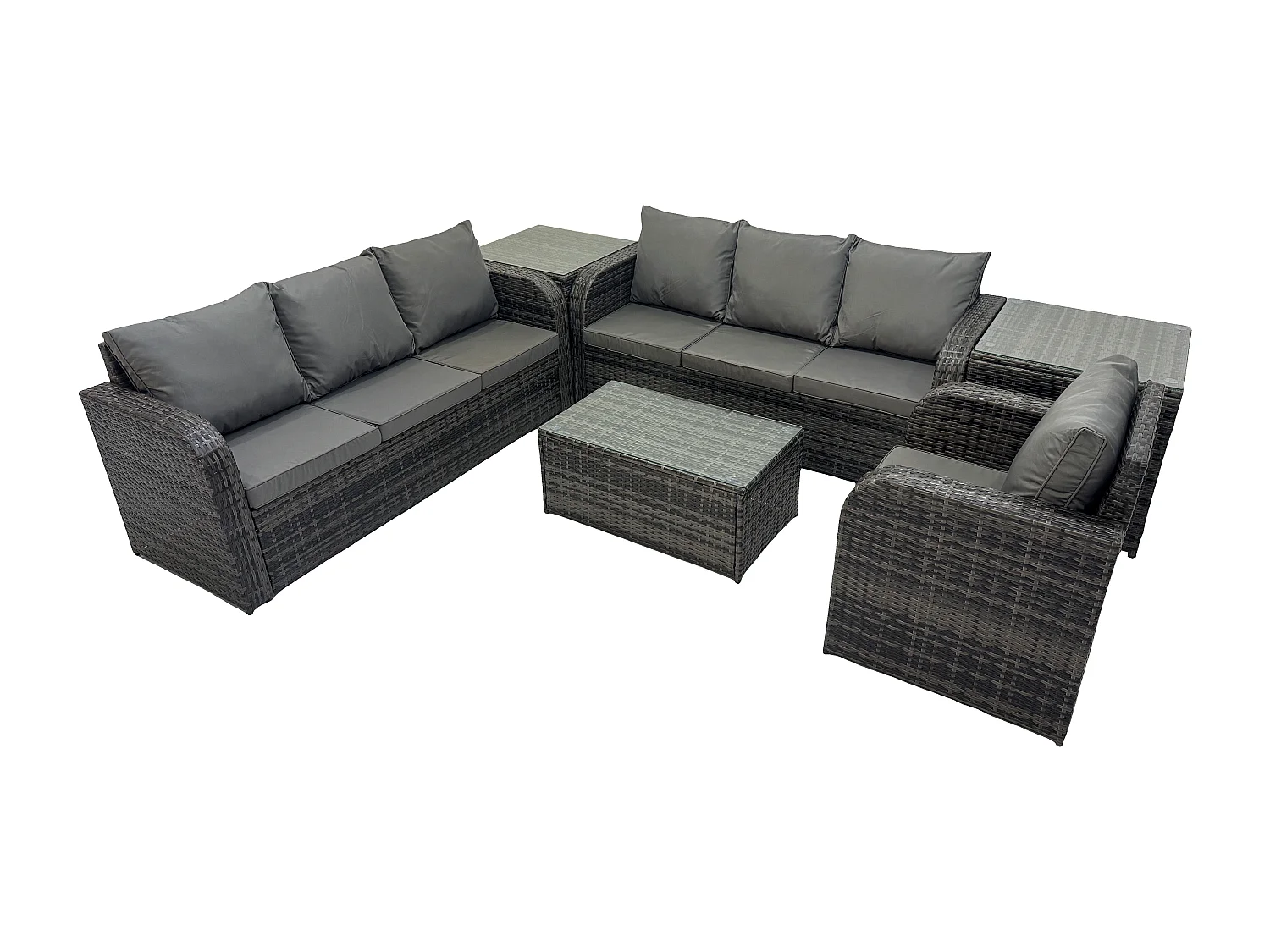 7 places Ensemble de canapés en rotin avec Canapé 3 places Chaise inclinable Canapé 3 places 2 Tables d'appoint Gris foncé mixte