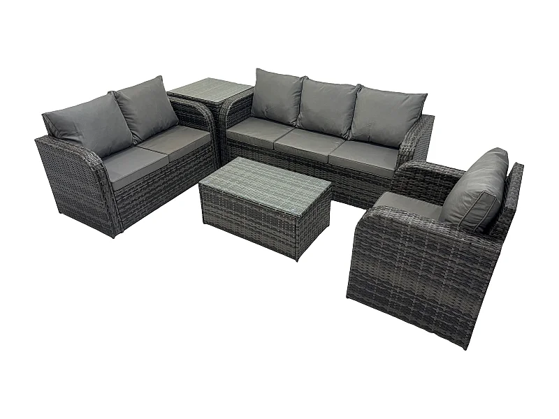 Rattan Gartenmöbel Set im Balkon 6-Sitzer Garten Sofa Set mit Rechteckiger Couchtisch Liegestühle 3-Sitzer Sofa Beistelltisch