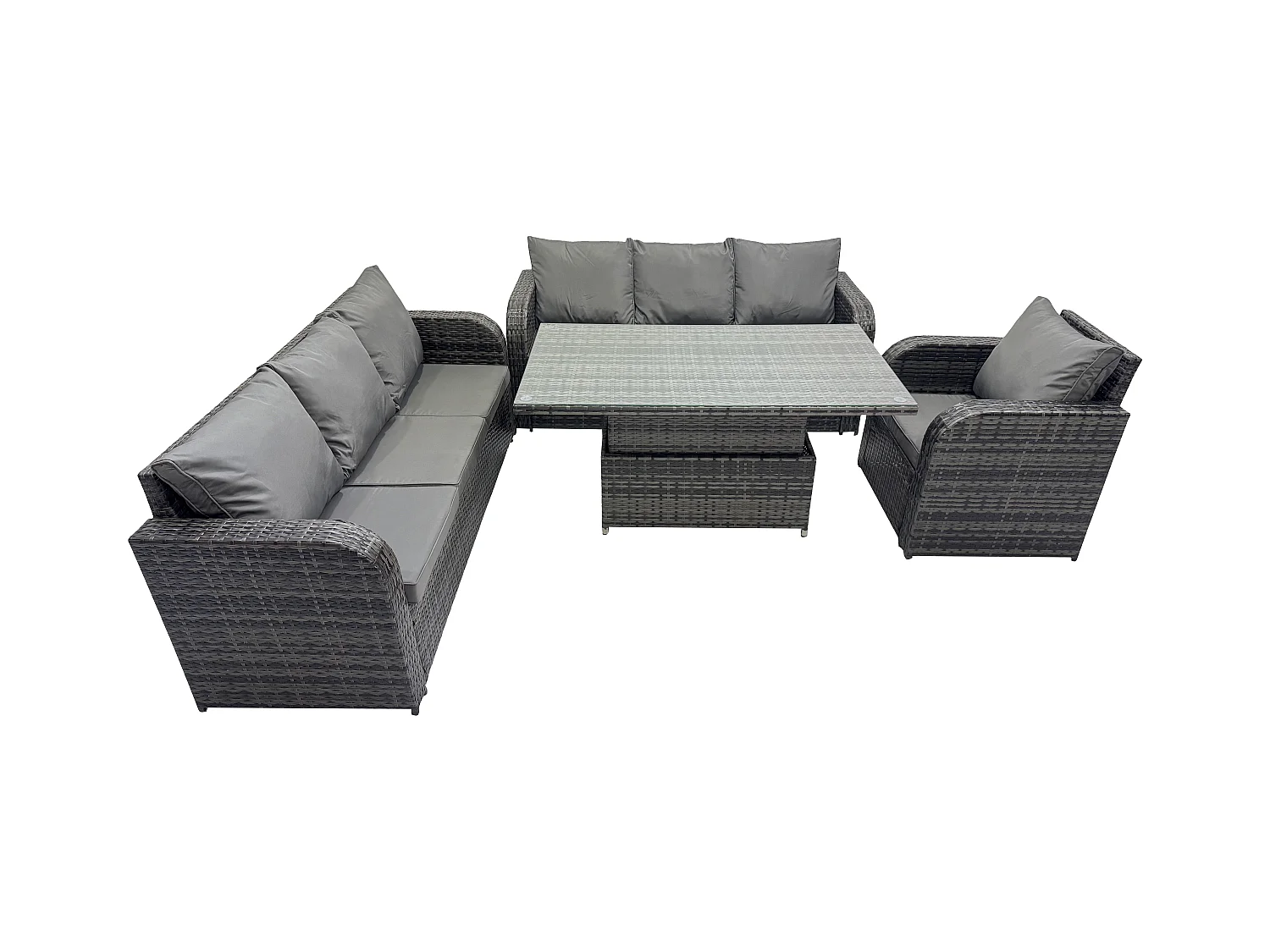 7-Sitzer Outdoor Polyrattan Gartenmöbel Sets höhenverstellbarer Tisch Sofa Set mit Liegestühle Dunkelgrau Gemischt