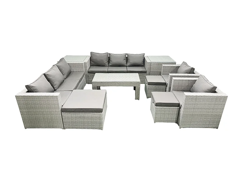 Ensembles de meubles d'extérieur avec 2 Fauteuil Table basse oblongue 3 Tabourets 2 Tables d'appoint Gris clair mixte