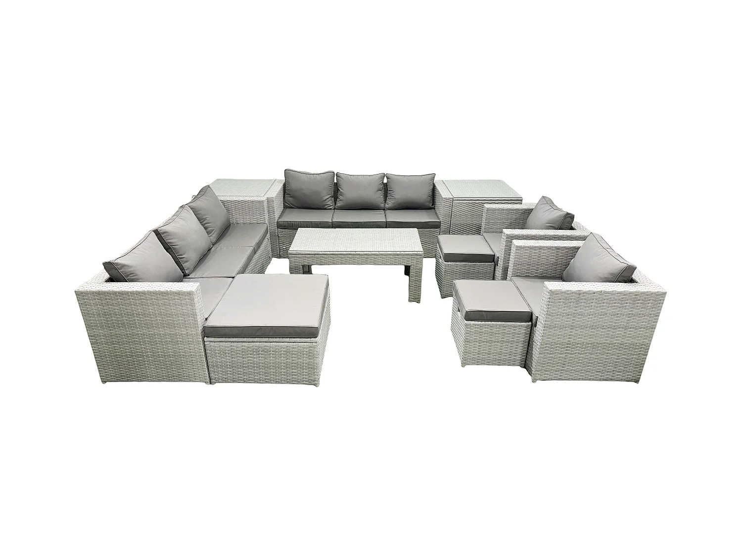 Ensembles de meubles d'extérieur avec 2 Fauteuil Table basse oblongue 3 Tabourets 2 Tables d'appoint Gris clair mixte