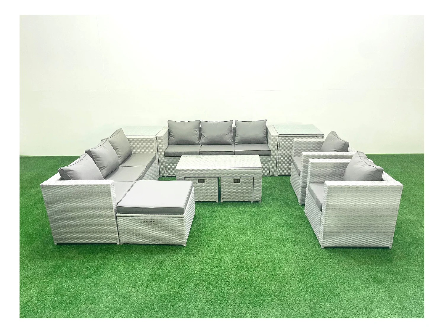 Ensembles de meubles d'extérieur avec 2 Fauteuil Table basse oblongue 3 Tabourets 2 Tables d'appoint Gris clair mixte