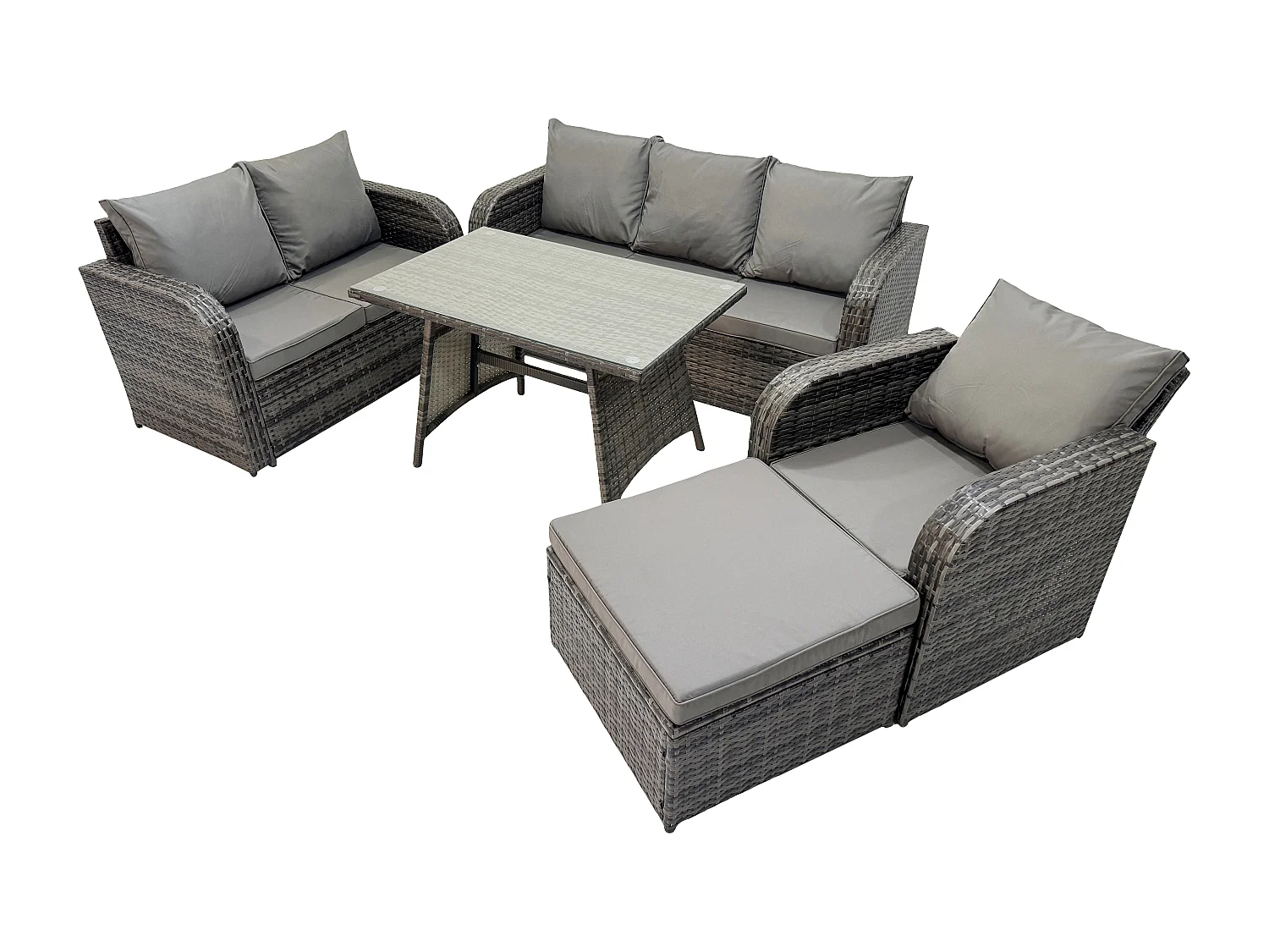 Polyrattan Gartenmöbelset 7-Sitzer Garten Lounge Set mit Esstisch 2 Großer Hockern Dunkelgrau Gemischt