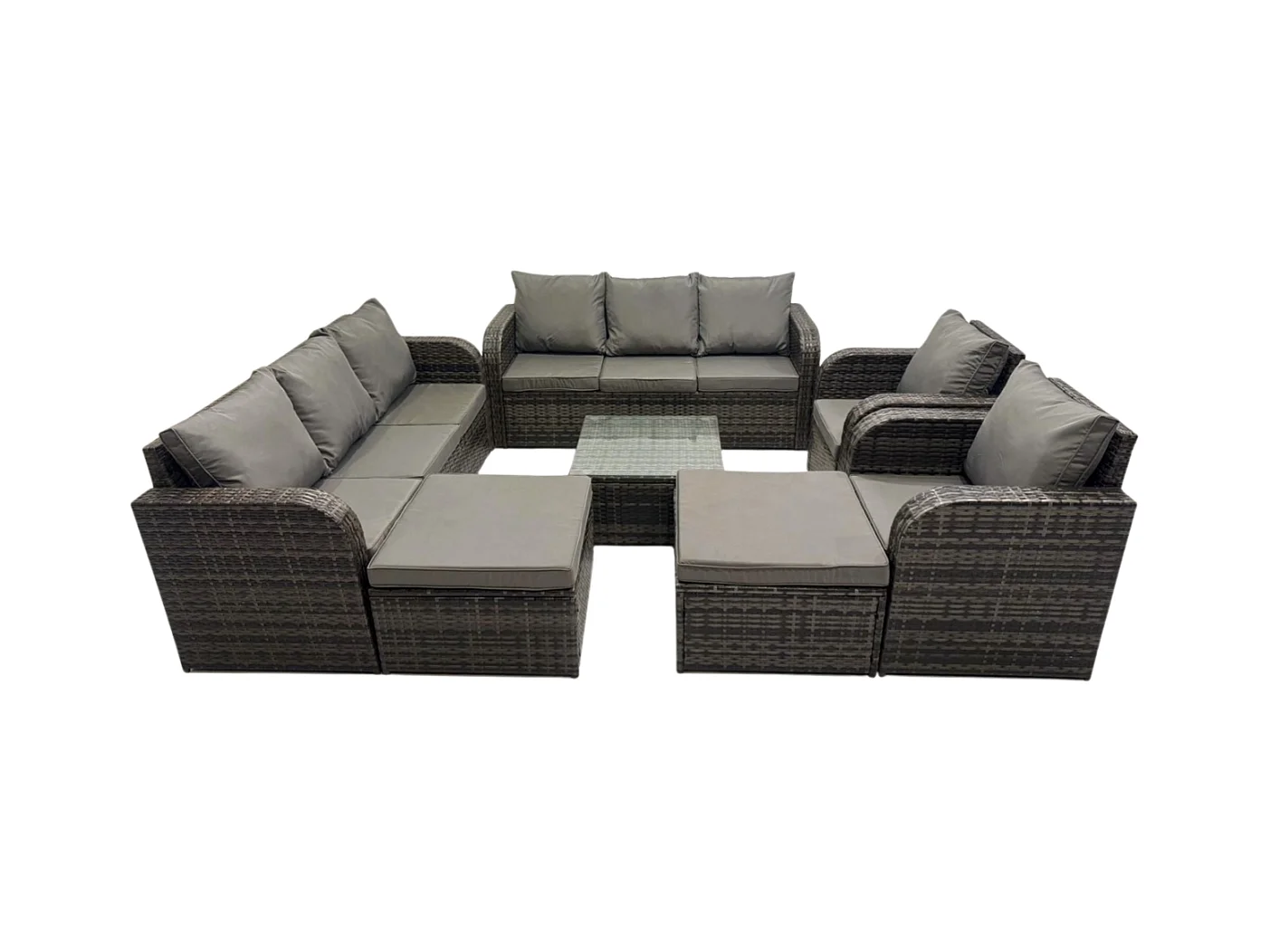 10-Sitzer Polyrattan Gartenmöbelset Garten Sofa Couchtisch Set mit 2 hohen Hockern Dunkelgrau Gemischt