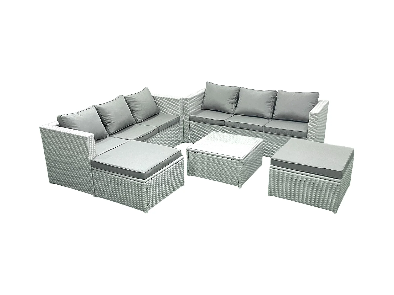 Gartenmöbel im Freien Polyrattan 8-Sitzer Rattan Garten Sofa Set mit 2 hohen Hockern Hellgrau gemischt