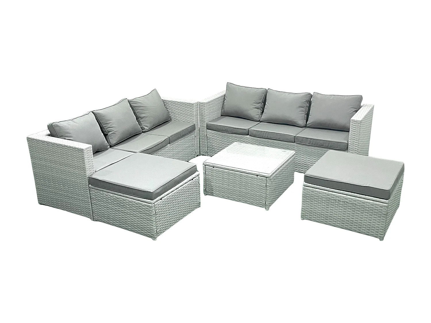Ensemble de meubles de jardin en rotin 8 places Ensemble de canapés de jardin avec 2 Grand tabourets Gris clair mixte
