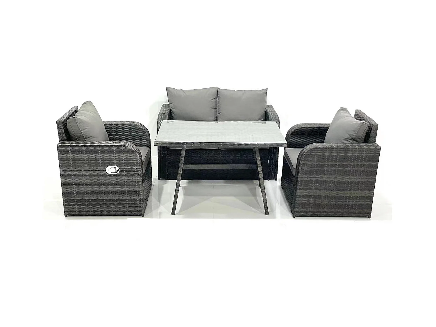 Polyrattan Gartenmöbel Set mit Liegestühle 2-Sitzer Sofa Rechteckiger Esstisch