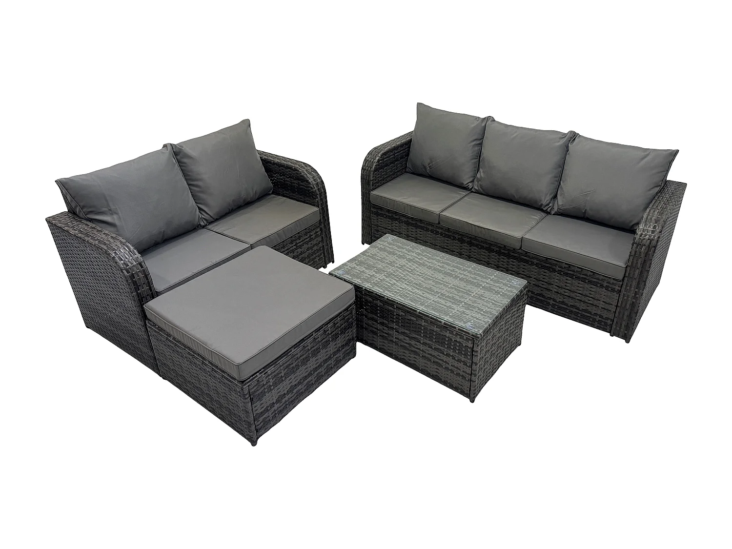 6 places Ensemble de Meubles de Jardin avec Table basse rectangulaire Canapé 3 places Canapé d'amour Grand tabouret