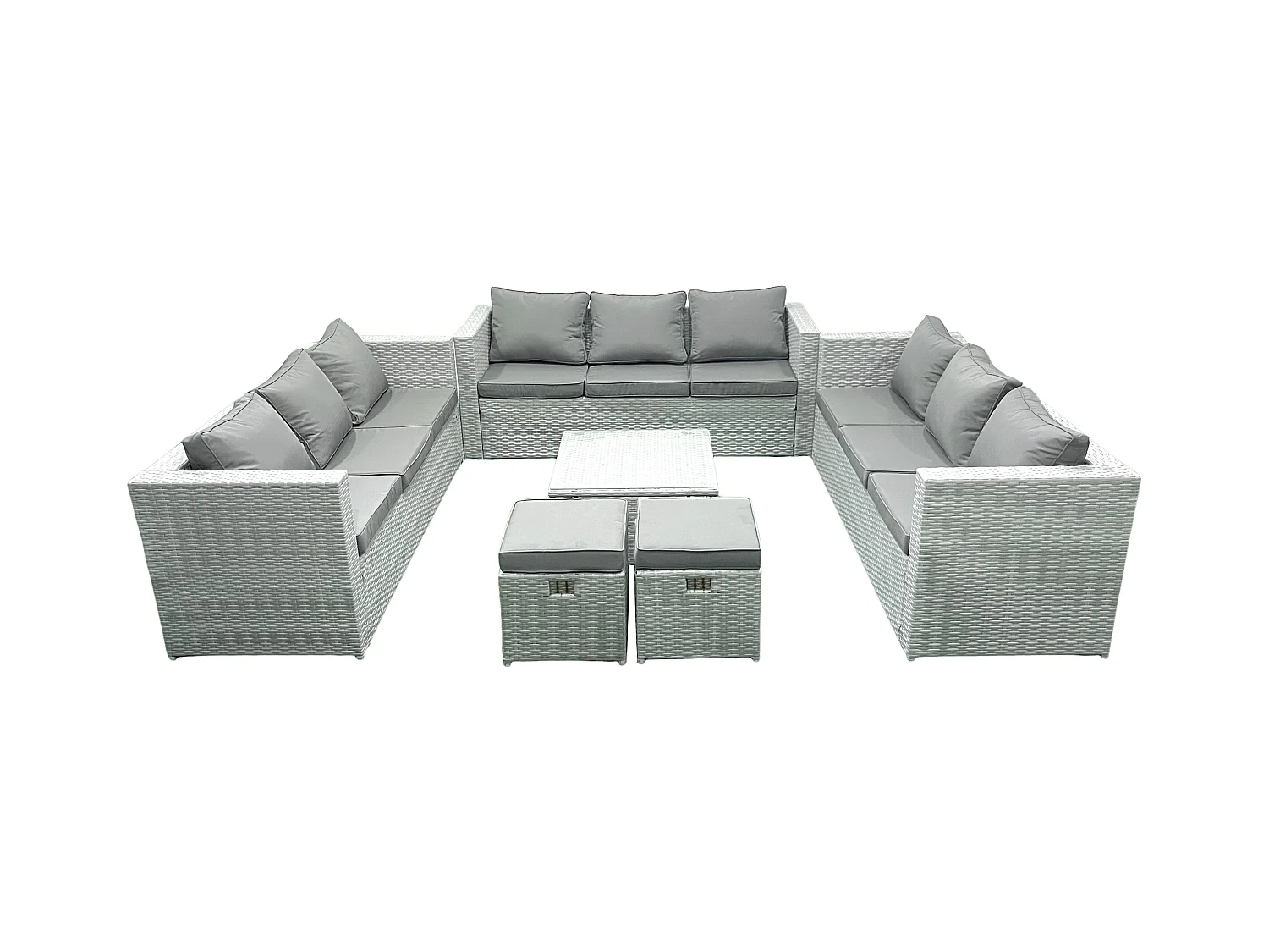 Ensemble de meubles de jardin en rotin 11 places avec Canapé 2 Petits tabourets Gris clair mixte