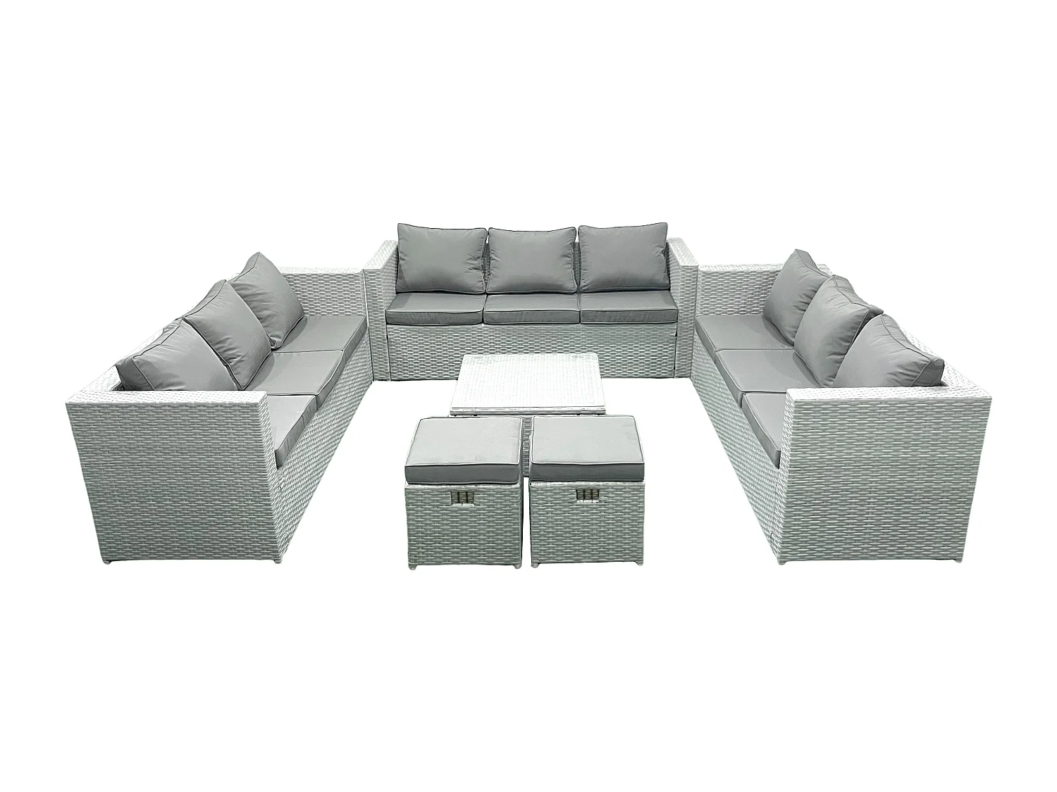 Ensemble de meubles de jardin en rotin 11 places avec Canapé 2 Petits tabourets Gris clair mixte