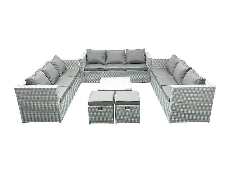 Ensemble de meubles de jardin en rotin 11 places avec Canapé 2 Petits tabourets Gris clair mixte