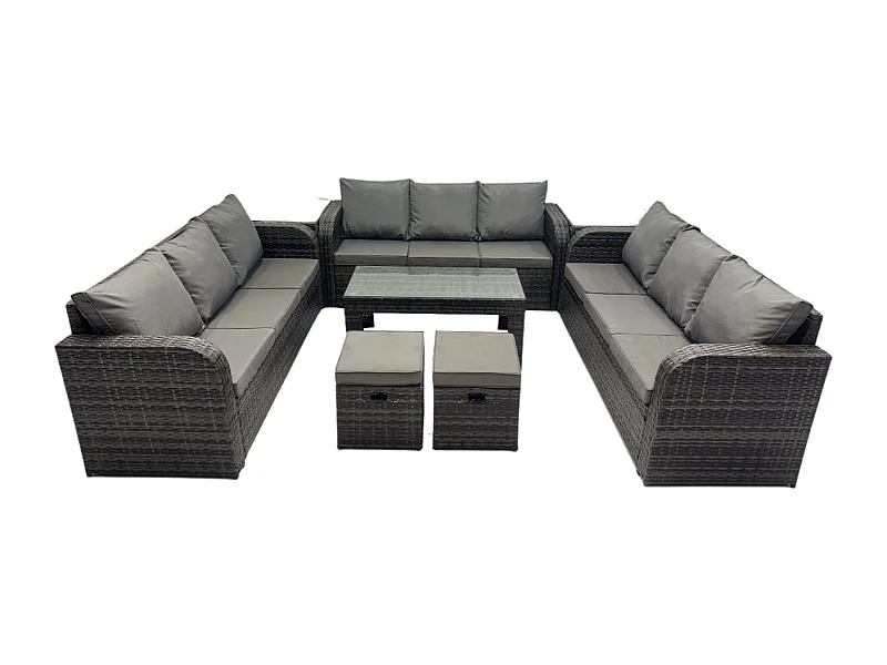 11-Sitzer Polyrattan Gartenmöbel Set Patio Sofa Set mit Couchtisch 2 kleine Fußhockern Dunkelgrau Gemischt