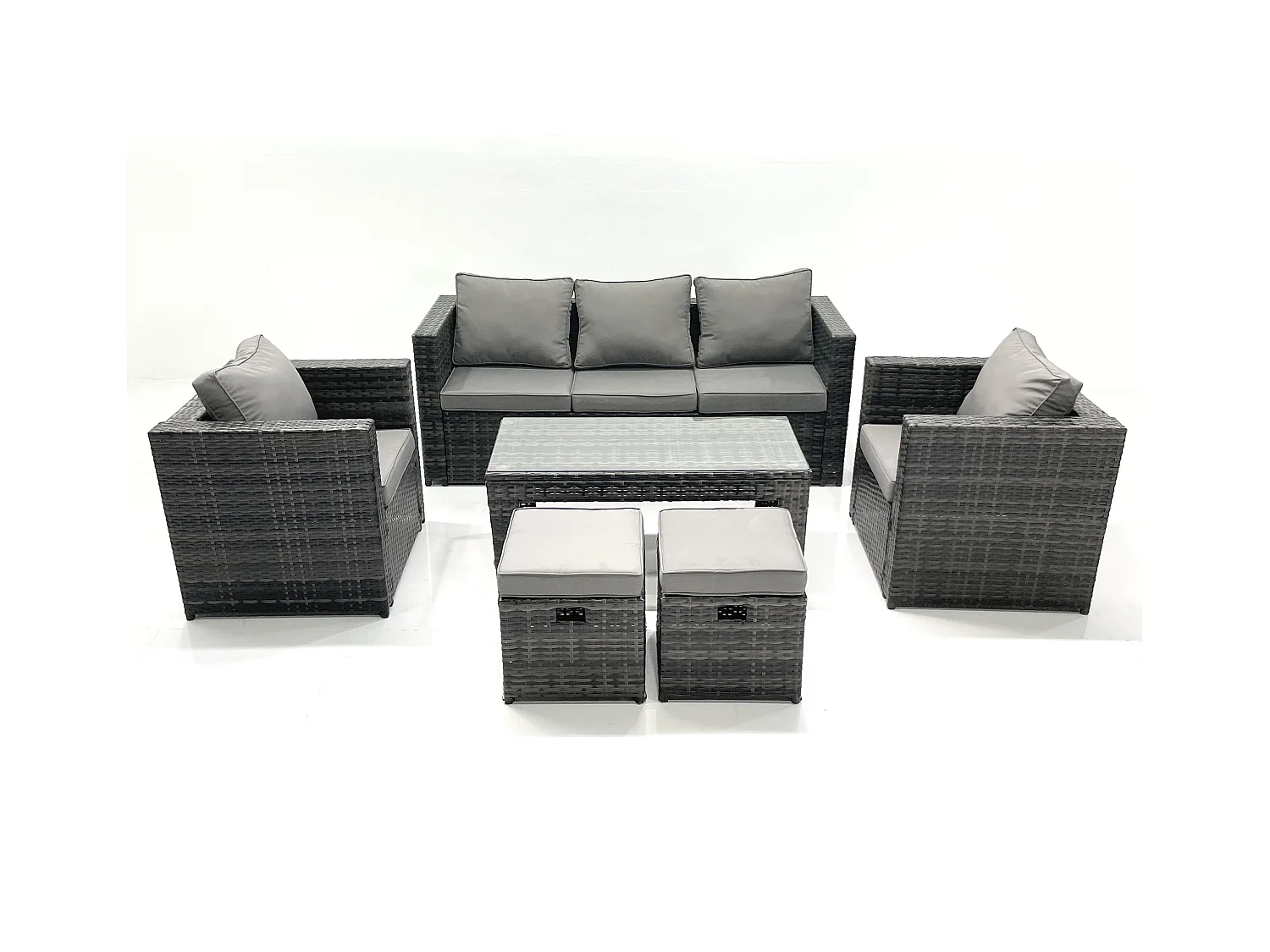 Salon de jardin Ensemble de canapés en rotin avec Table basse 2 Fauteuil 2 Petits tabourets Gris foncé mixte