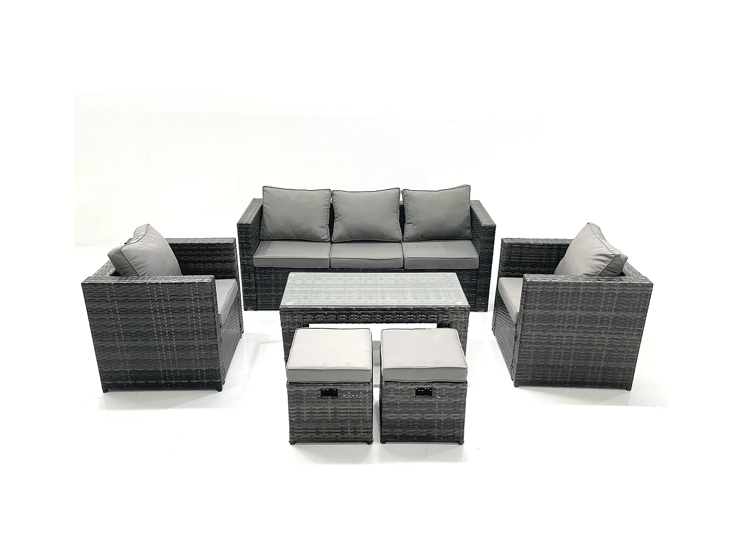 Polyrattan Gartensofa Set Couchtisch 2 Sessel 2 kleine Fußhockern Dunkelgrau Gemischt