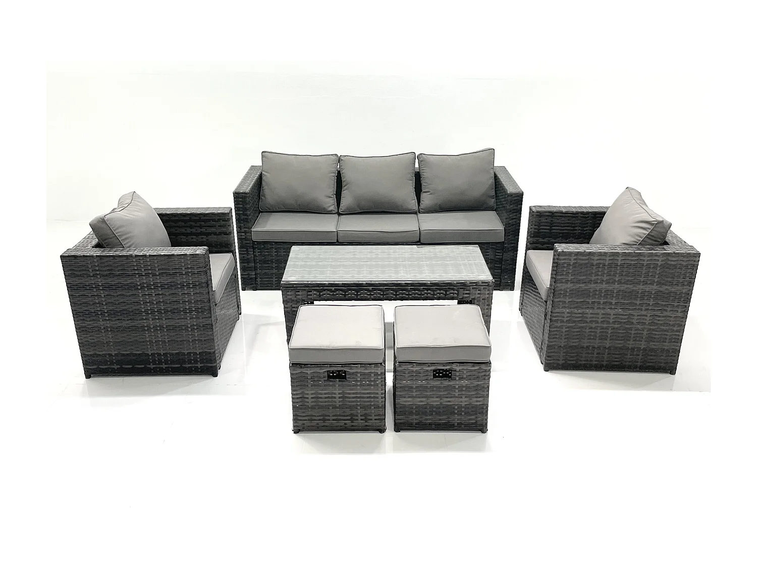 Salon de jardin Ensemble de canapés en rotin avec Table basse 2 Fauteuil 2 Petits tabourets Gris foncé mixte