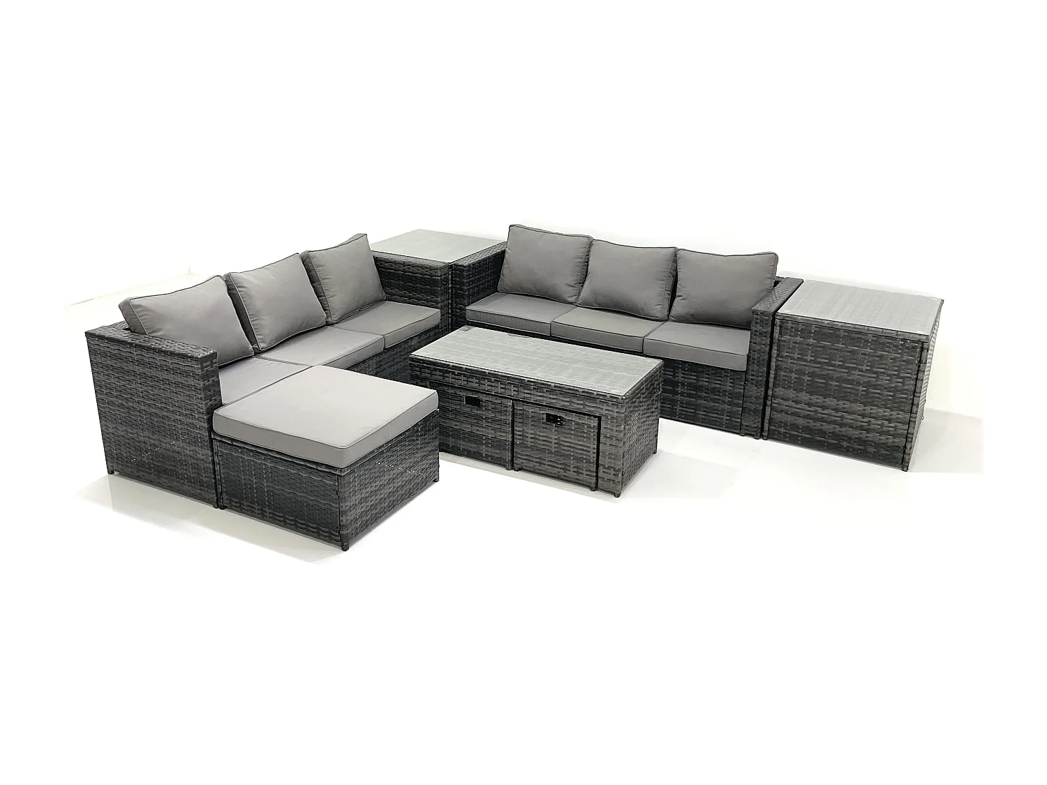 Salon de Jardin Extérieur avec Canapé Table basse 3 Tabourets 2 Tables d'appoint Gris foncé mixte