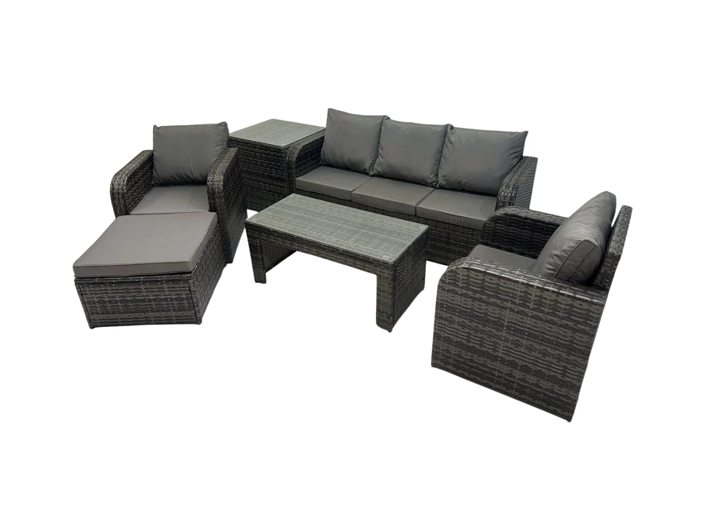 Salon de jardin Ensemble avec Chaise inclinable Table basse Table d'appoint Grand tabouret Gris foncé mixte