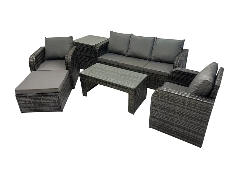 Salon de jardin Ensemble avec Chaise inclinable Table basse Table d'appoint Grand tabouret Gris foncé mixte