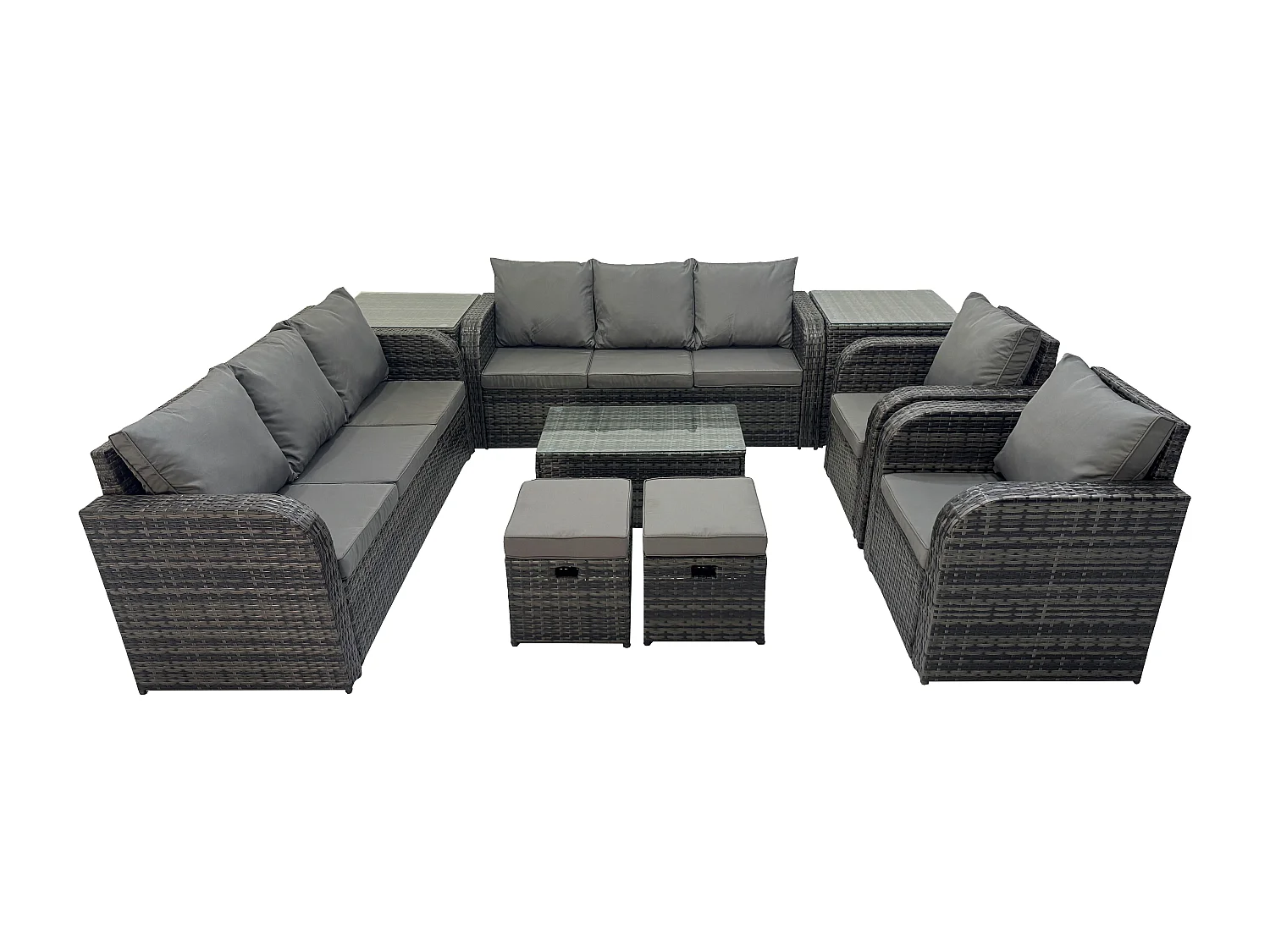 Ensemble de canapés en rotin avec Canapé 3 places Chaise inclinable 2 Petits tabourets Canapé 3 places 2 Tables d'appoint Gris foncé mixte