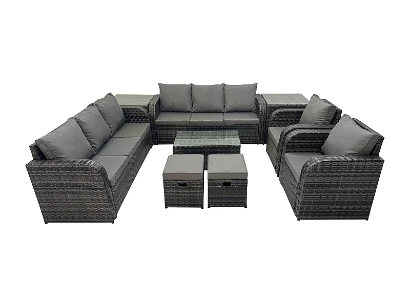 Ensemble de canapés en rotin avec Canapé 3 places Chaise inclinable 2 Petits tabourets Canapé 3 places 2 Tables d'appoint Gris foncé mixte