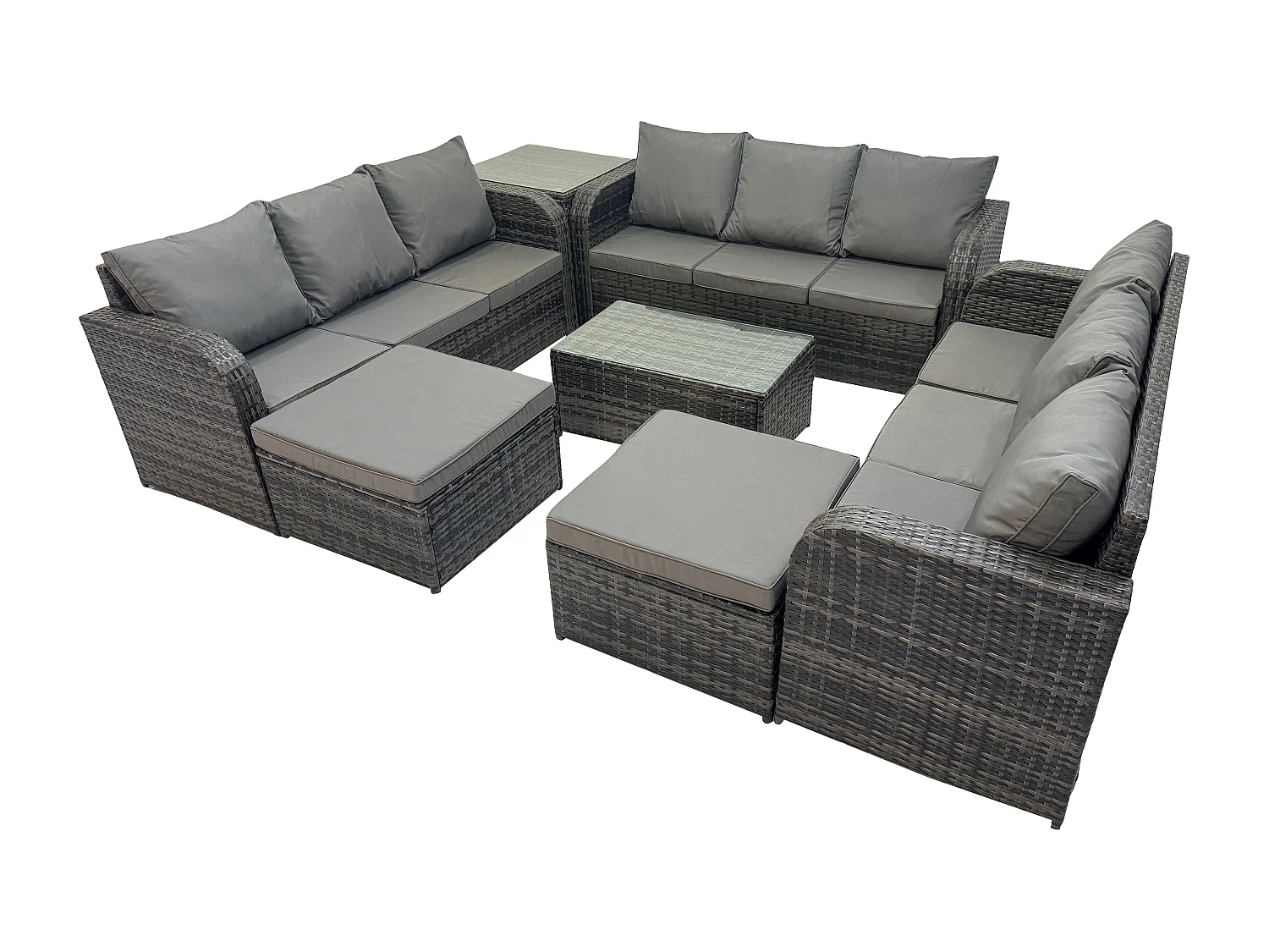 Gartenmöbel-Sets 11-Sitzer Polyrattan Möbel Sofa Sets mit Rechteckiger Couchtisch 3-Sitzer Sofa Beistelltisch 2 hohen Hockern Dunkelgrau Gemischt