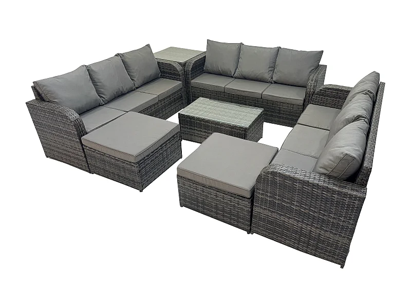 Gartenmöbel-Sets 11-Sitzer Polyrattan Möbel Sofa Sets mit Rechteckiger Couchtisch 3-Sitzer Sofa Beistelltisch 2 hohen Hockern Dunkelgrau Gemischt