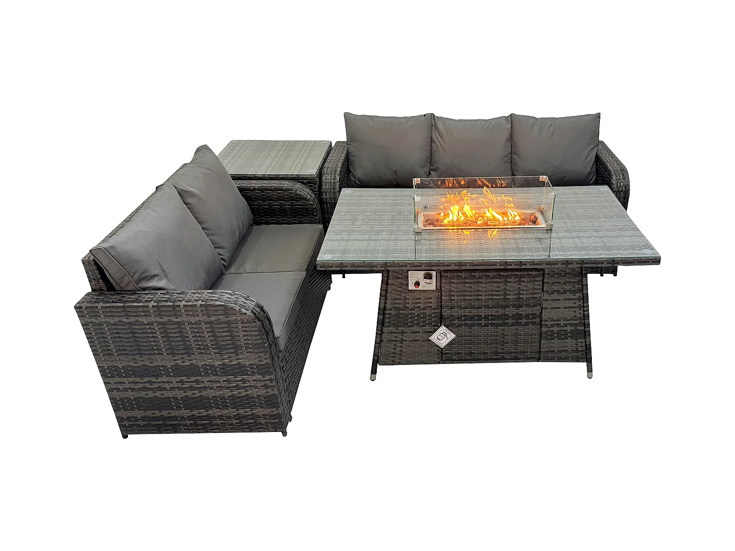 Salon de jardin exterieur Table de foyer à gaz et Canapé avec Grand tabouret