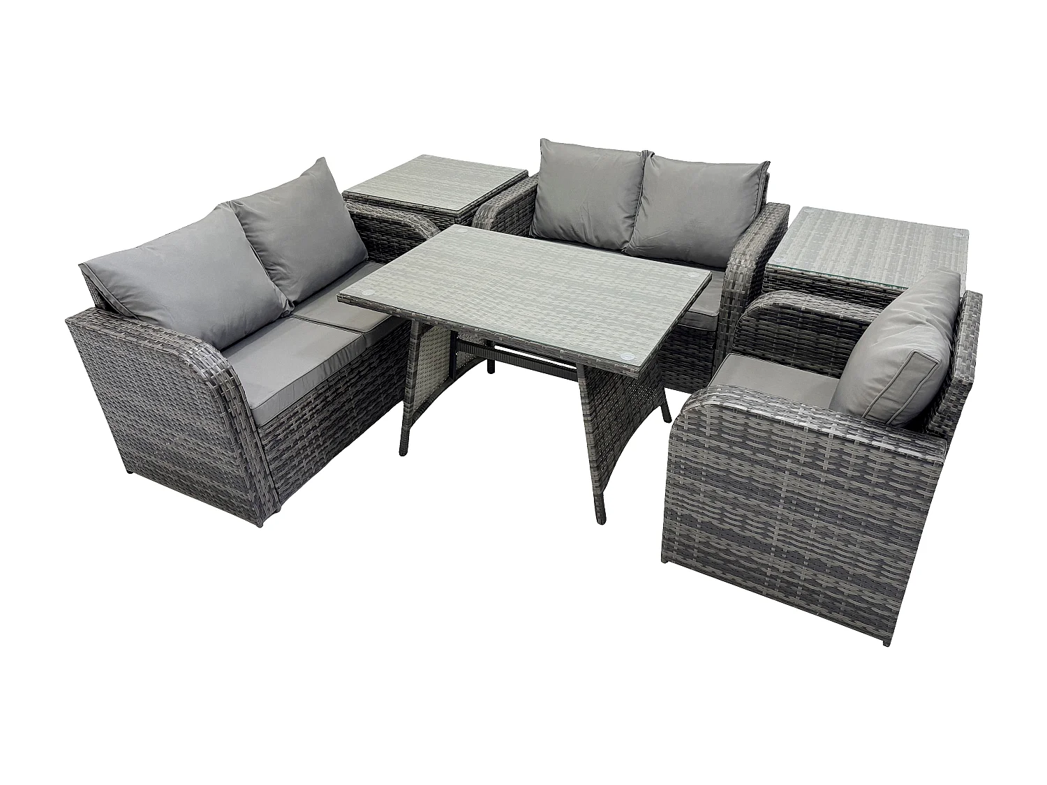 6 Pièces Ensemble de meubles de jardin en rotin avec Table à manger Fauteuil Canapé d'amour 2 Tables d'appoint Gris foncé mixte