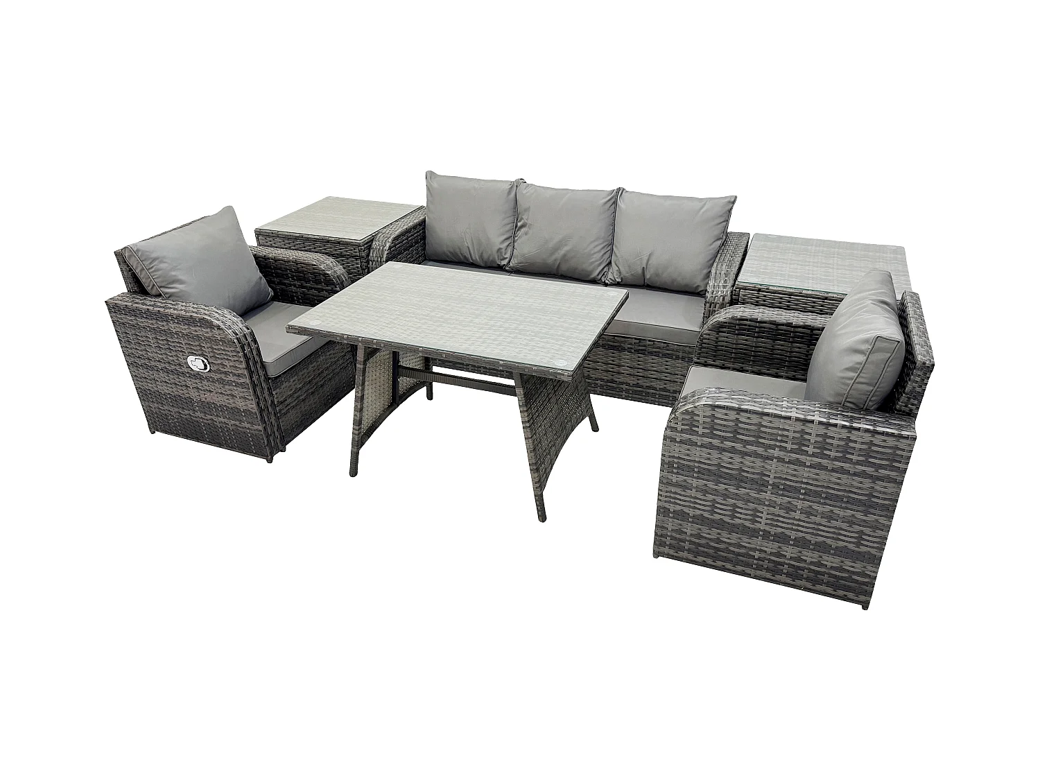 Ensemble de Meubles de Jardin avec Table à manger rectangulaire Chaise inclinable Canapé 3 places 2 Tables d'appoint