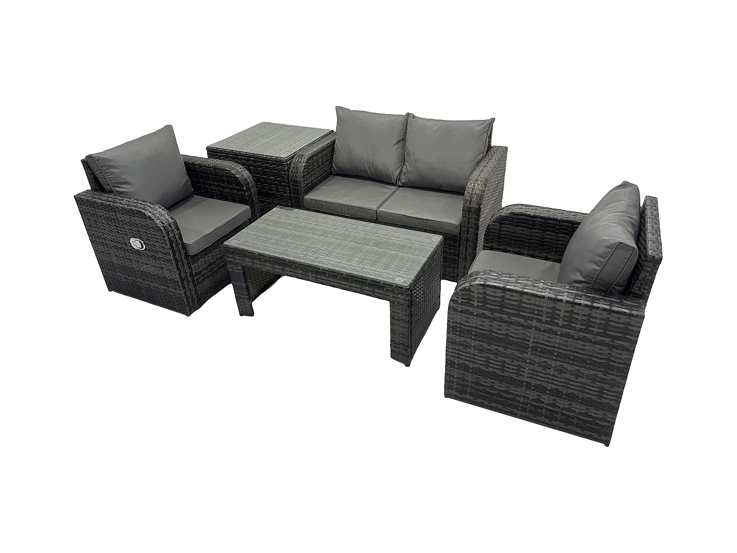 Rattan Lounge Sofa Set Gartenmöbel-Set mit Rechteckiger Couchtisch Love Sofa Beistelltisch Dunkelgrau Gemischt