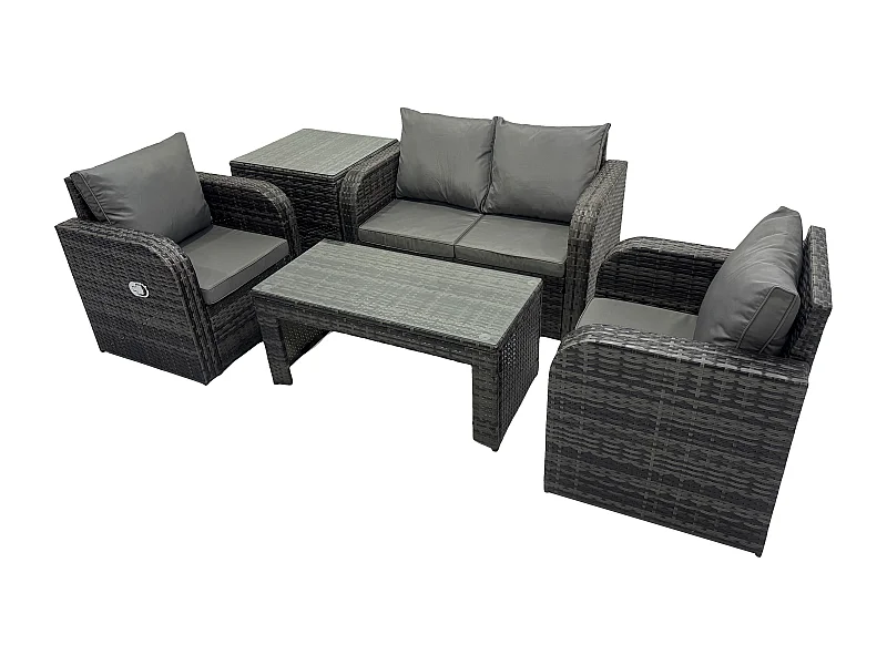 Rattan Lounge Sofa Set Gartenmöbel-Set mit Rechteckiger Couchtisch Love Sofa Beistelltisch Dunkelgrau Gemischt