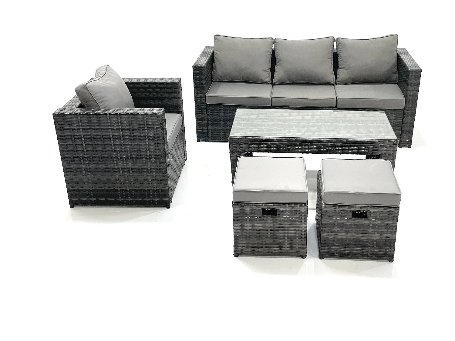 Fimous Rattan Garden Furniture Set Outdoor Lounger Sofa with Coffee Table Armchair 2 Small Footstools Dark Grey Mixed