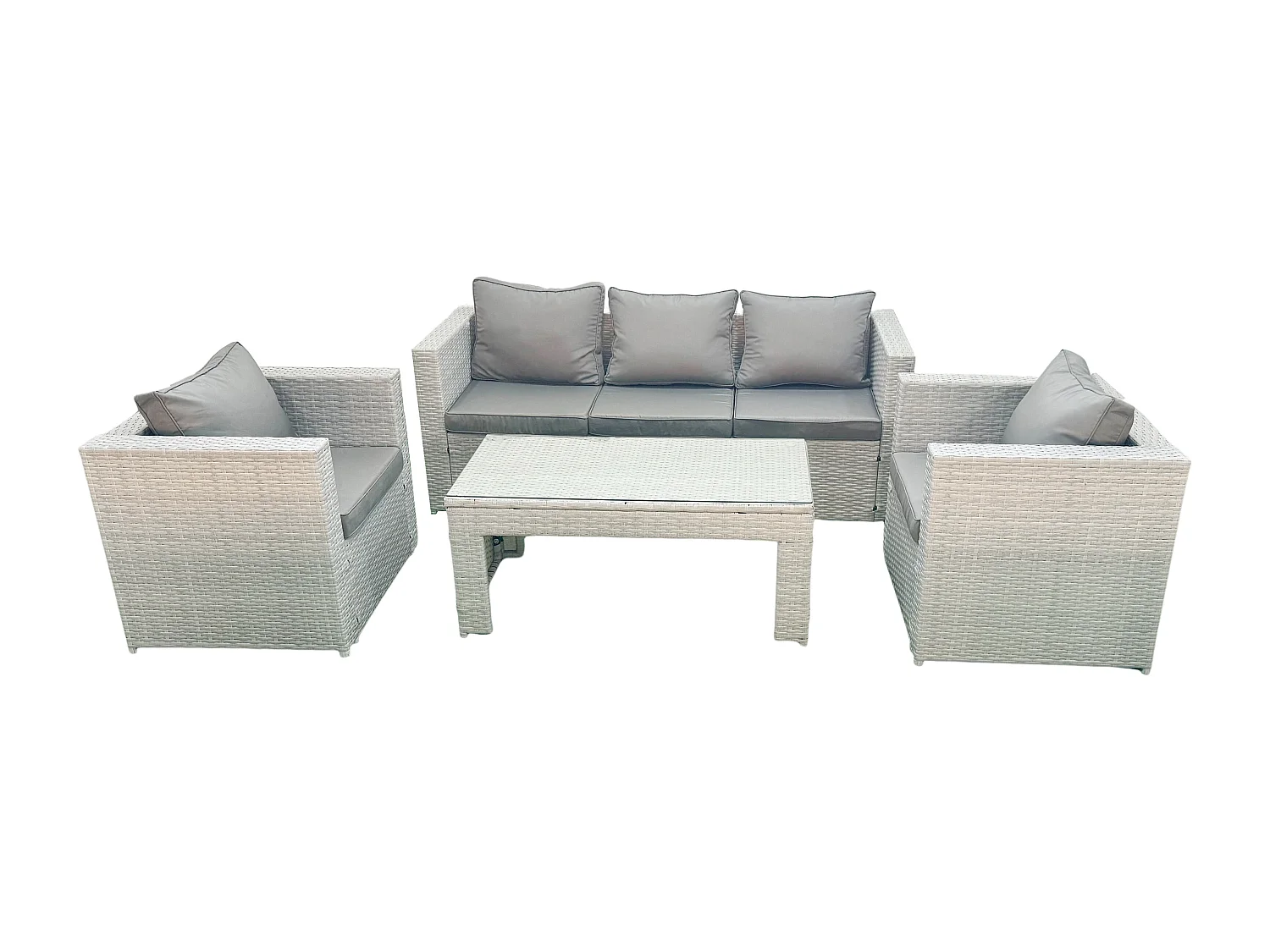 Salon de jardin 4 Pièces Canapé de jardin Table basse oblongue avec 2 Chaises Gris clair mixte