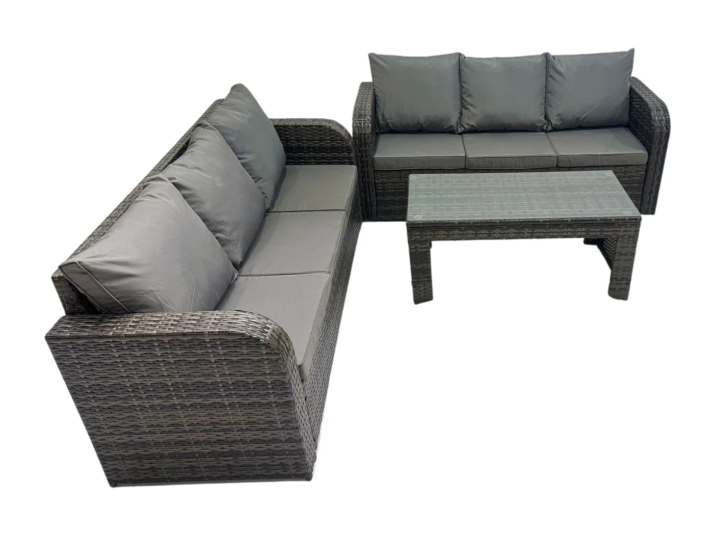 Rattan Gartenmöbel Set im Balkon Garten Sofa Set mit Rechteckiger Couchtisch