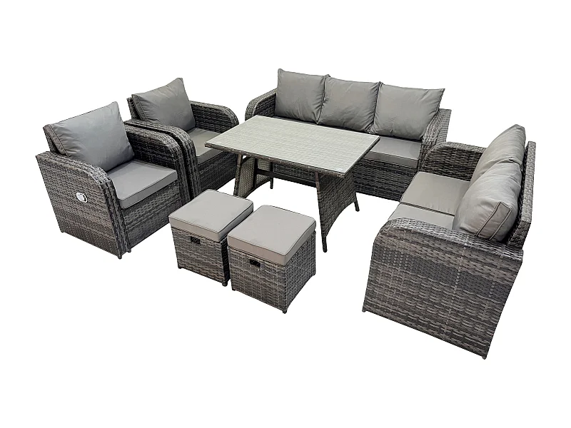 Salon de jardin exterieur 9 places Ensemble de canapés en rotin avec Table à manger 2 Petits tabourets Gris foncé mixte