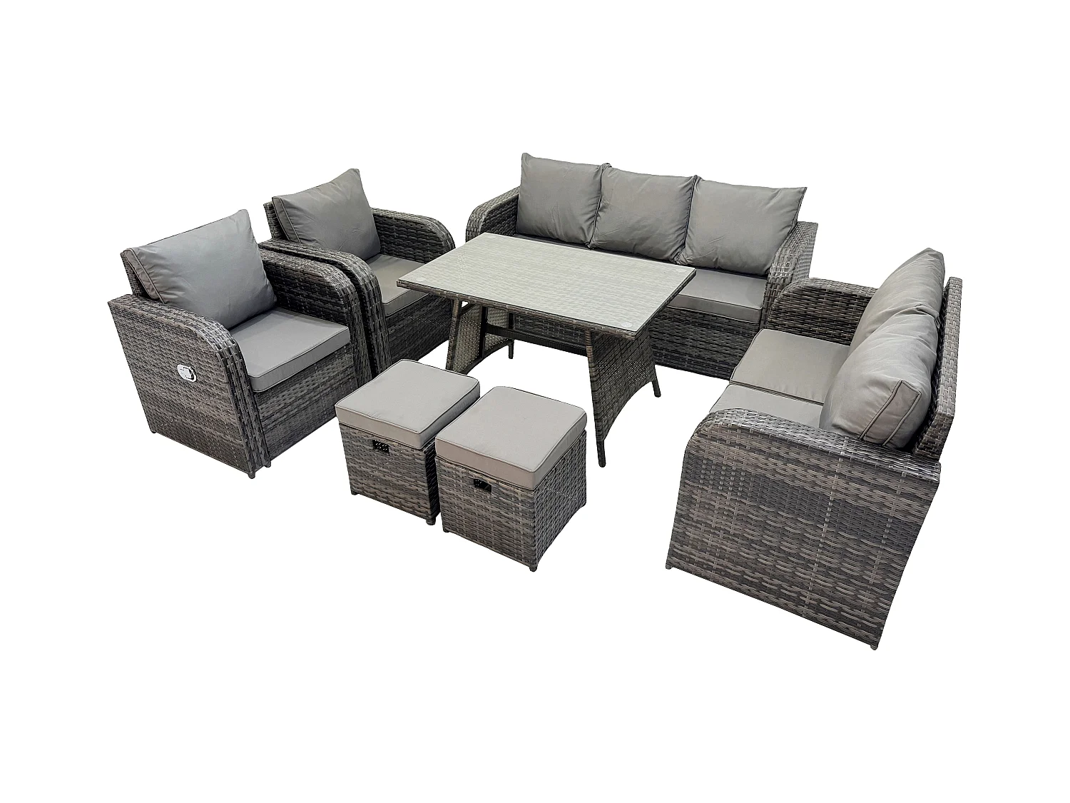 Salon de jardin exterieur 9 places Ensemble de canapés en rotin avec Table à manger 2 Petits tabourets Gris foncé mixte