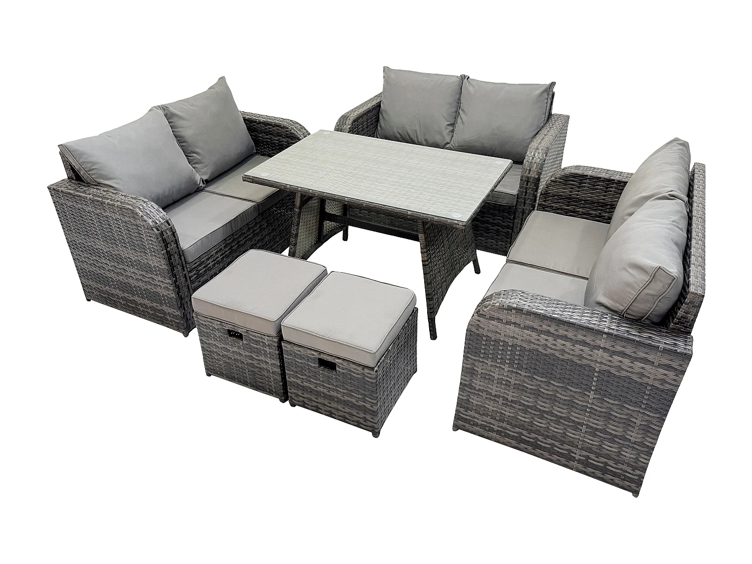 Polyrattan Gartenmöbelset 8-Sitzer Gartensofa Set Set mit Rechteckiger Esstisch 2 kleinen Hockern Dunkelgrau Gemischt