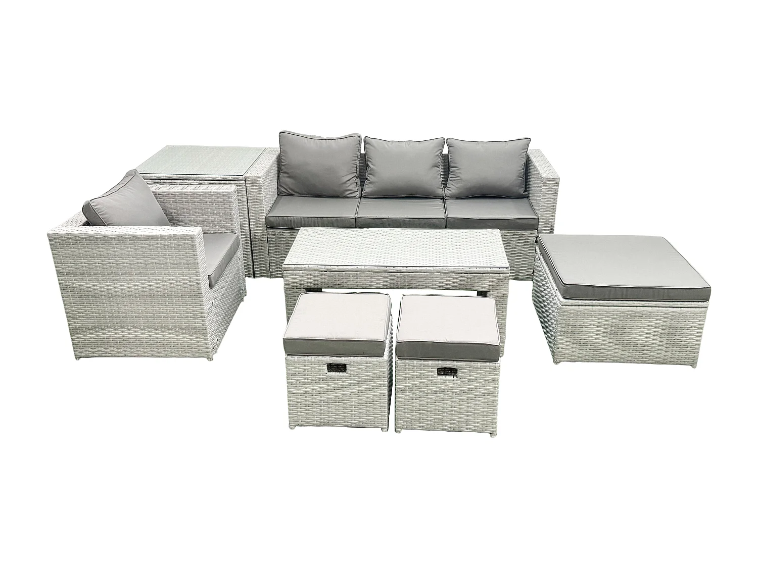 Salon de Jardin Ensemble Ensemble de canapés en rotin avec Table basse 3 Tabourets Table d'appoint Gris clair mixte